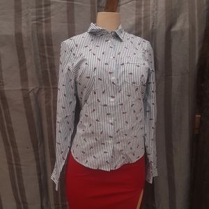 Banana Republic Striped buttoned down long sleeve Shirt w Tiny Roses S NWT